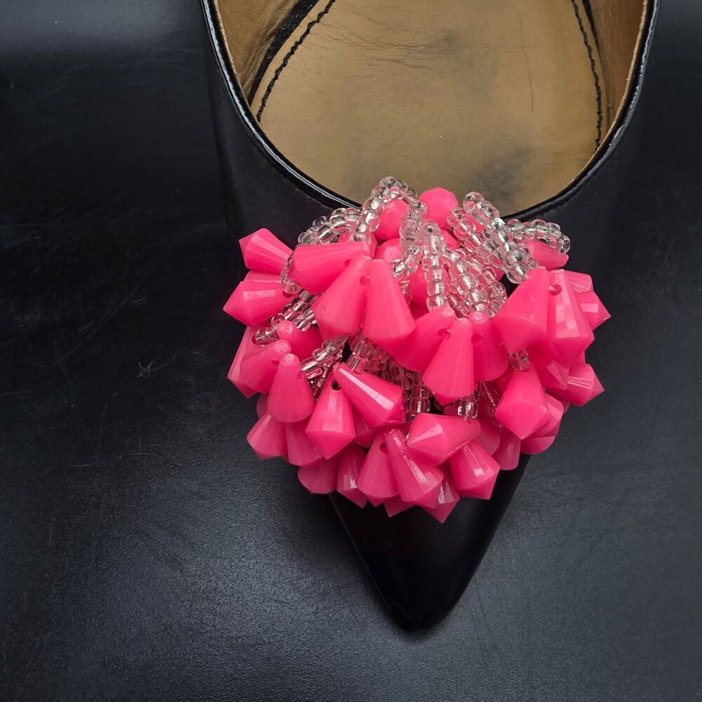 Bright Pink Plastic Beaded Shoe Clips Vintage Hong Kong